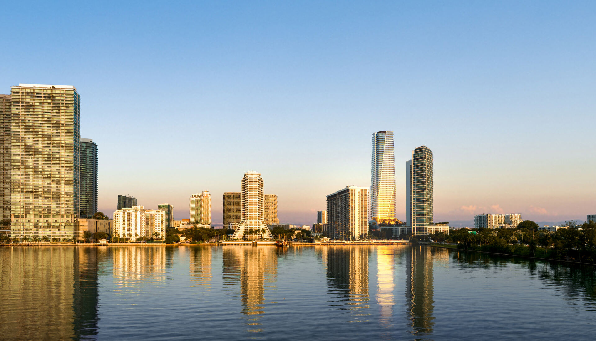 Anantara Miami tower seen from Biscayne Bay